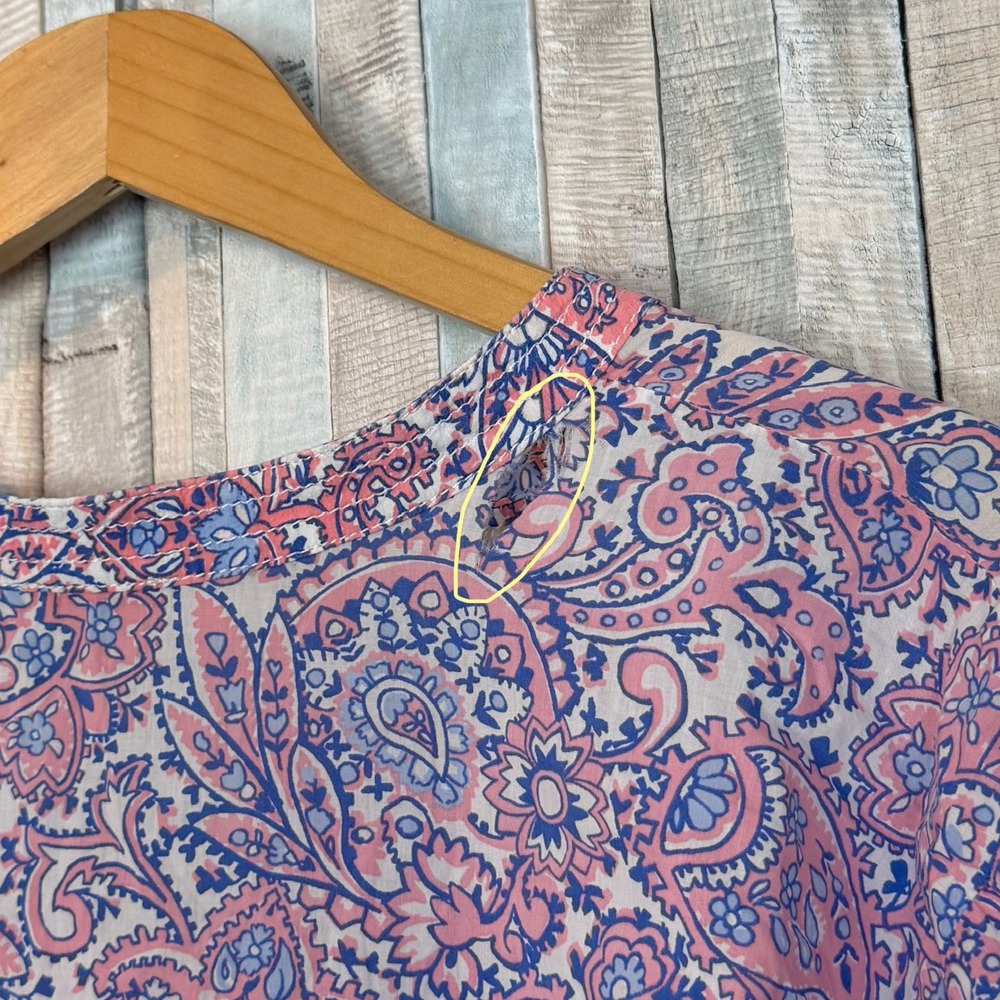 Talbots 3X Pink Blue Paisley 100% Cotton Tunic Blouse 3/4 Sleeve V-Neck Top - Picture 6 of 8